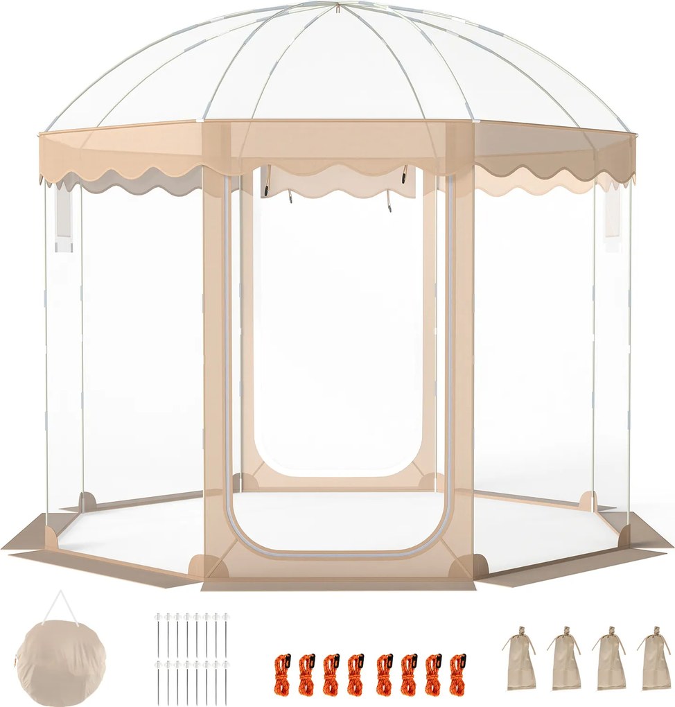 Tenda jardim tipo bolha para 8-10 pessoas 305 x 305 x 210 cm, em PVC transparente panorâmico de 540°, com proteção contra o frio Transparente