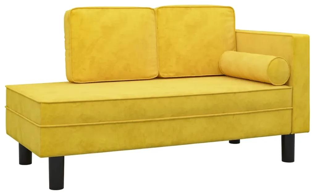 Chaise longue com almofadões e rolo veludo amarelo