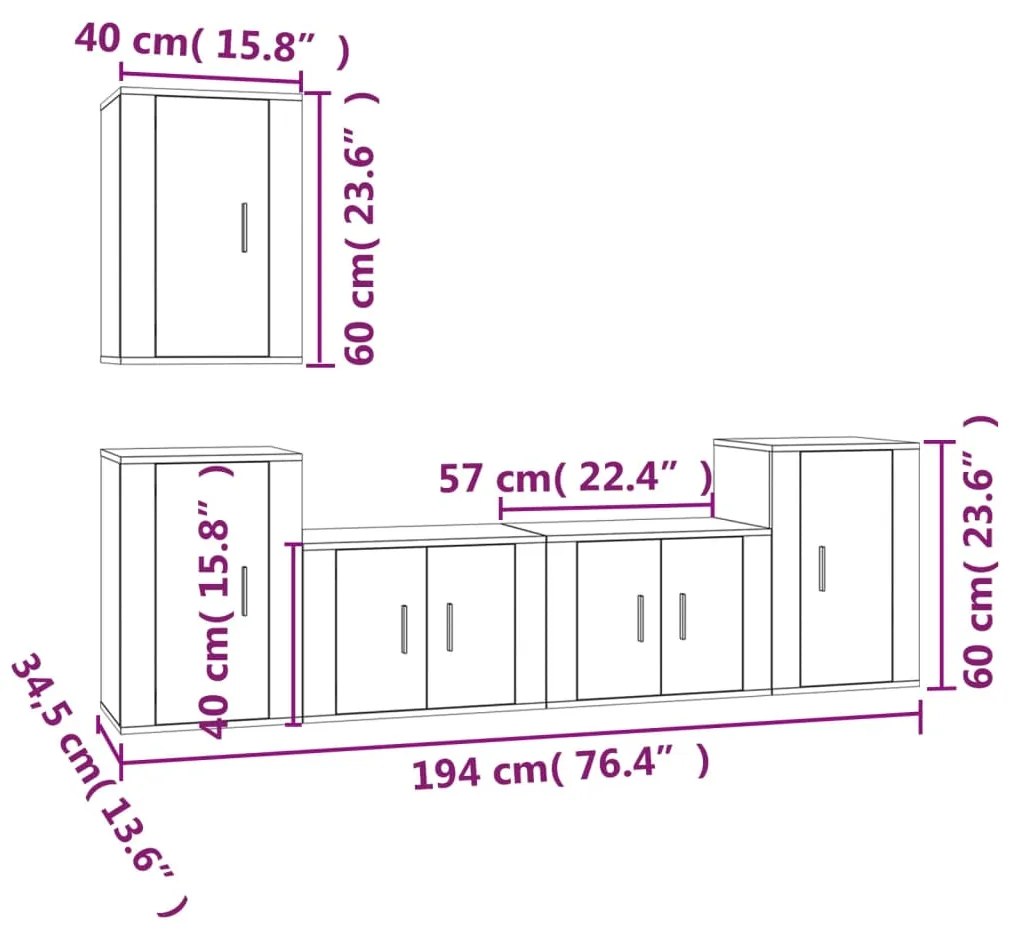 Conjunto móveis de TV 5 pcs madeira processada carvalho sonoma