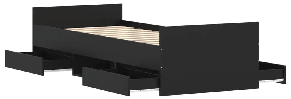 Estrutura de cama c/ painéis cabeceira e pés 75x190 cm preto