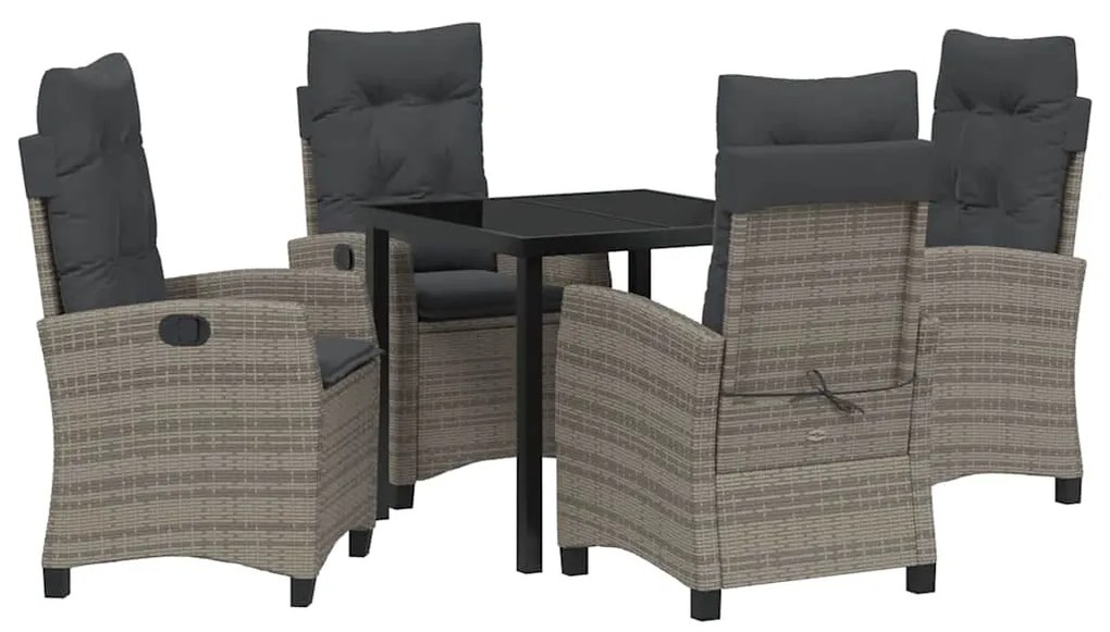 Conjunto de Jantar de Jardim 5 Peças com Almofadas - Rattan Poly Cinza