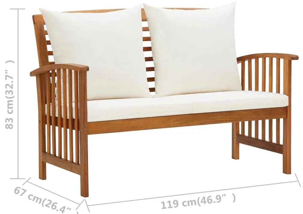 3 pcs conjunto lounge de jardim c/ almofadões acácia maciça