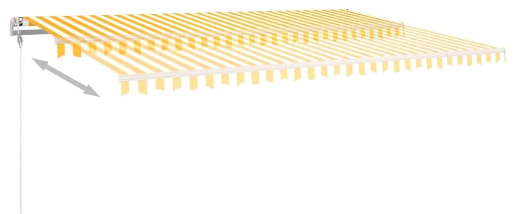 Toldo retrátil manual com postes 5x3,5 m amarelo e branco