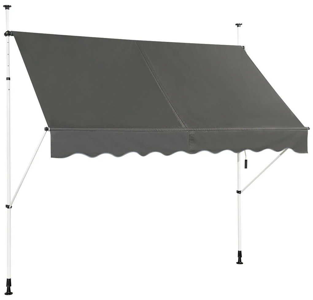 Toldo Telescópico e Retrátil 250 x 125 cm Resistente aos Raios UV Impermeável com Manivela Manual e Altura Ajustável para Janela Varanda Cinza