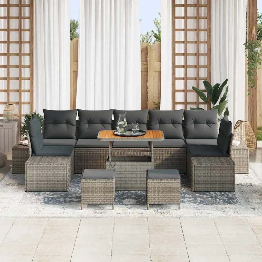 Conjunto de Sofá de Jardim vidaXL de 10 Peças com Almofadas Cinzento P