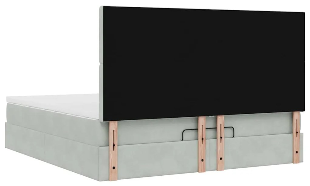 Estrutura cama otomana colchões 160x200cm veludo cinzento claro