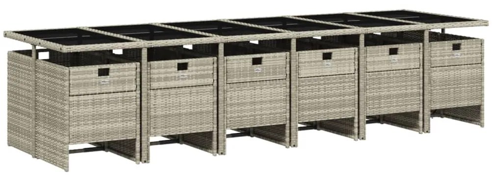 13 pcs conj. jantar jardim c/ almofadões vime PE cinzento-claro