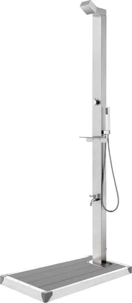 vidaXL Chuveiro de jardim c/ base cinzenta 225 cm aço inoxidável