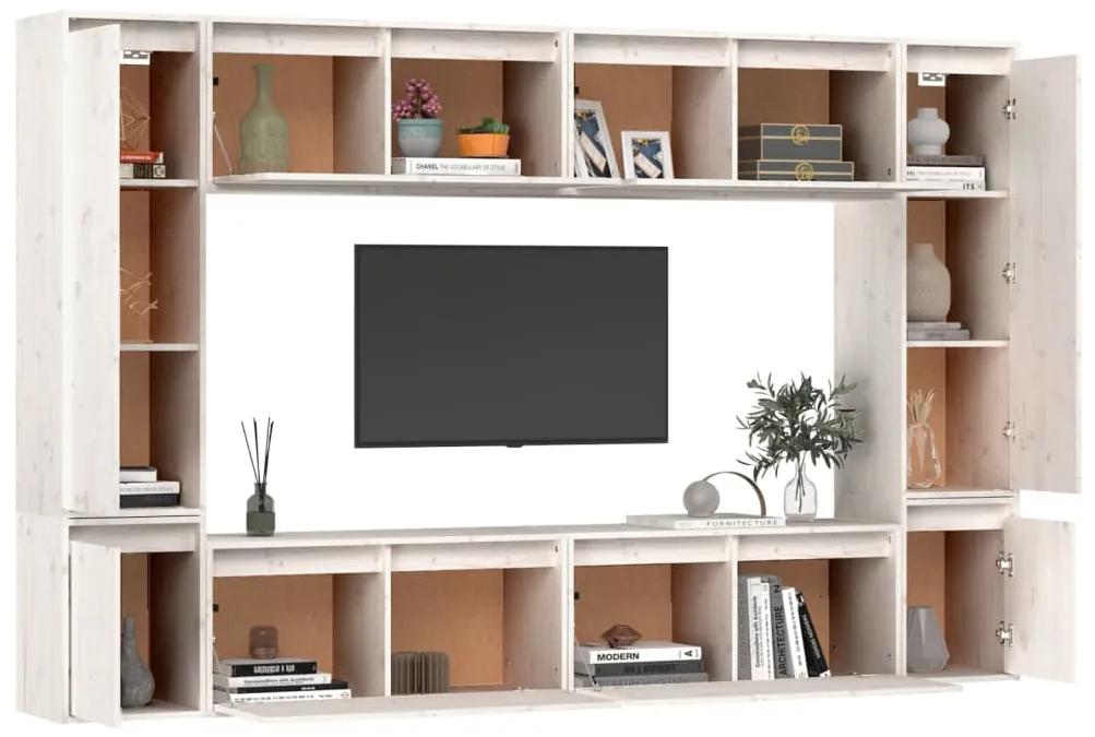 Móveis de TV 8 pcs madeira de pinho maciça branco
