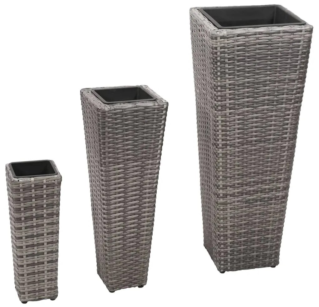 Vasos/floreiras de jardim elevados 3 pcs vime PE cinzento