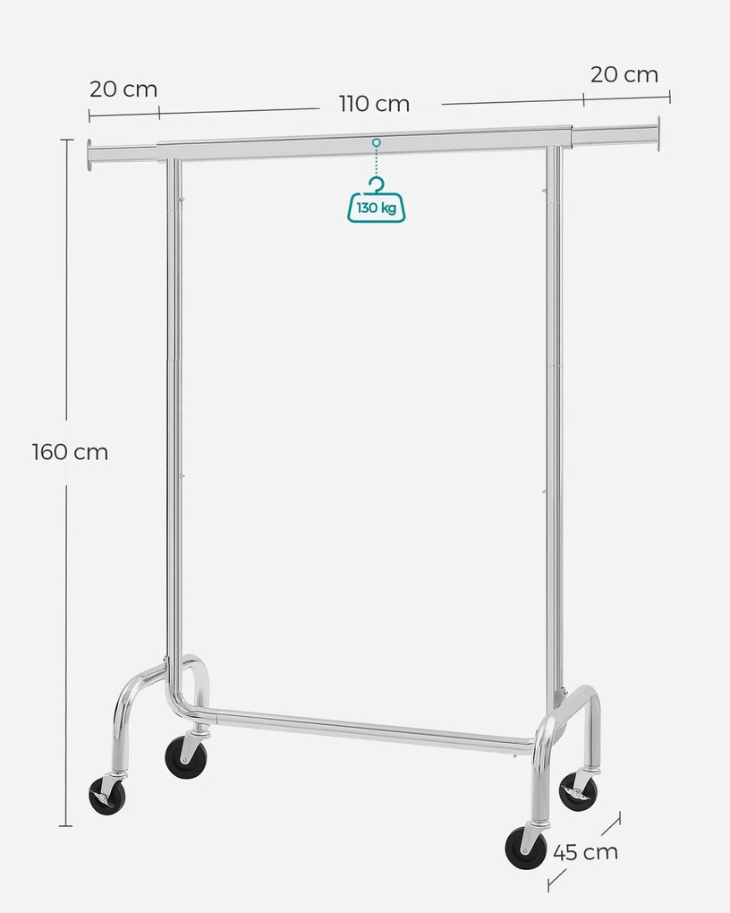 Cabide para roupa resistente 130 kg (110-150) x 160 x 45 cm Prateado