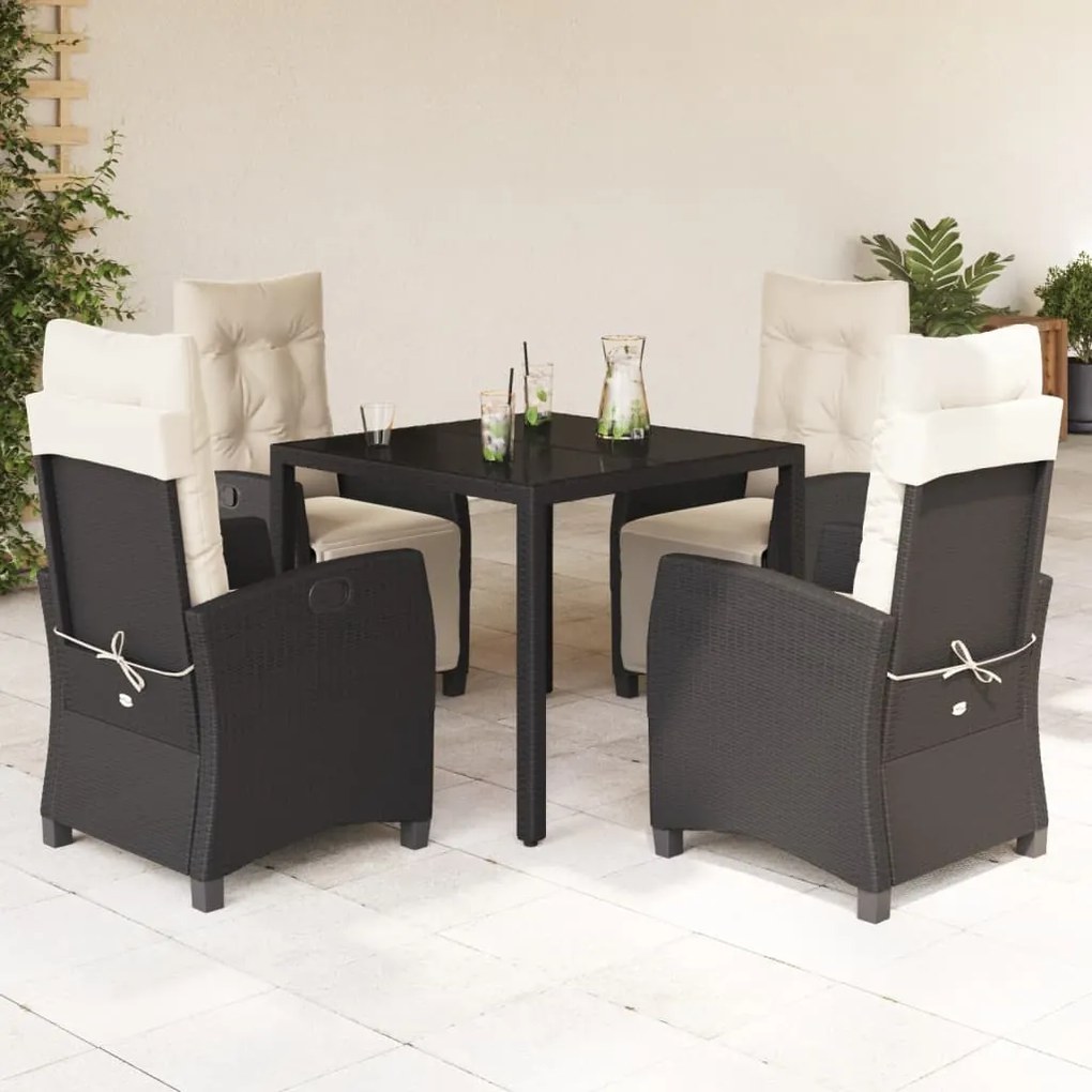 vidaXL 5 pcs conjunto de jantar p/ jardim c/ almofadões vime PE preto