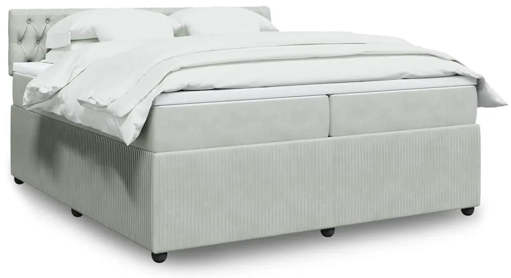 Cama com molas/colchão 200x200 cm veludo cinzento-claro