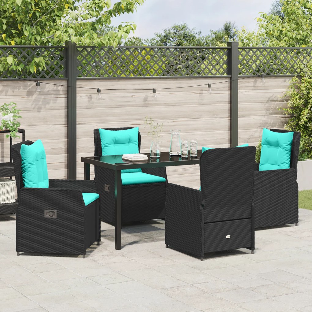 Conjunto de Jantar de Jardim 5 Peças Preto Vime Poliéster