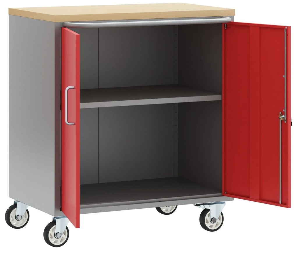 Armário de Ferramentas com Rodas e Portas Fecháveis Vermelho 75x45x85