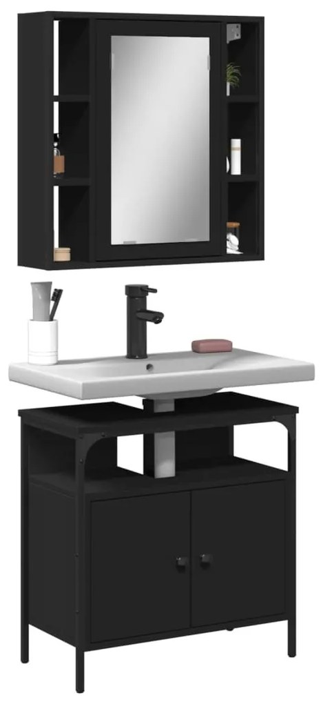 vidaXL 2 pcs conjunto móveis casa de banho derivados de madeira preto