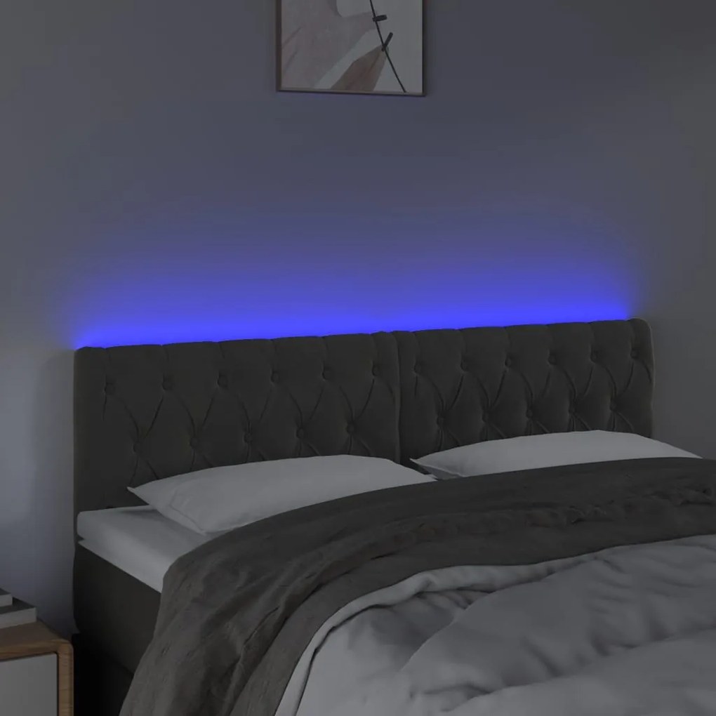 Cabeceira de cama c/luzes LED veludo 160x7x78/88cm cinza-escuro