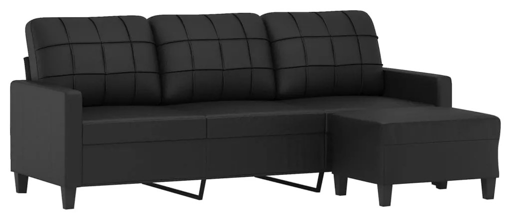 Sofá de 3 lugares c/ apoio de pés 180 cm couro artificial preto