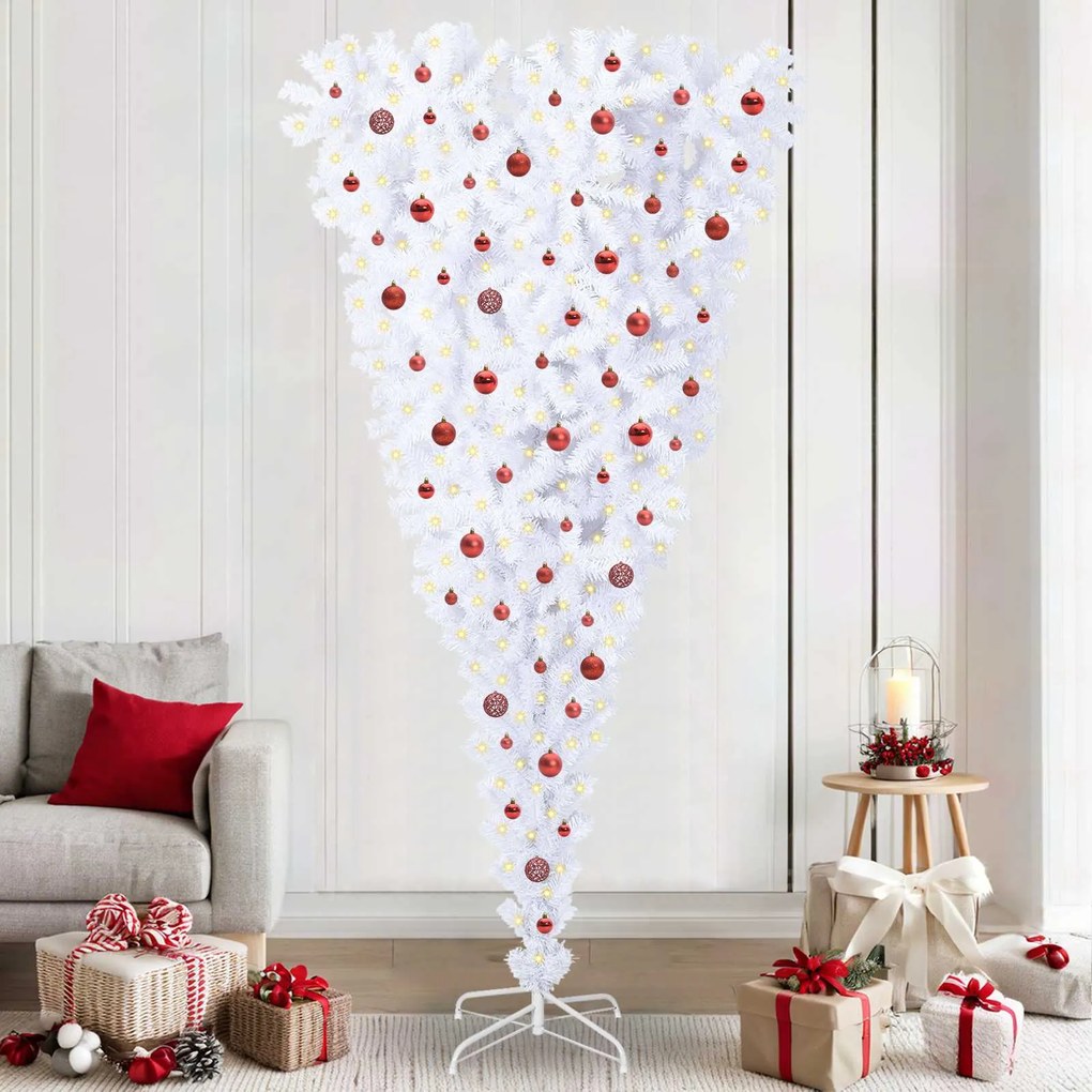 vidaXL Árvore de Natal Artificial com 300 LEDs Branco 240 cm PVC e Aço
