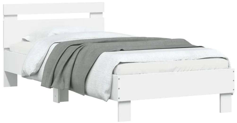 Estrutura de cama c/ cabeceira e luzes LED 90x190 cm branco