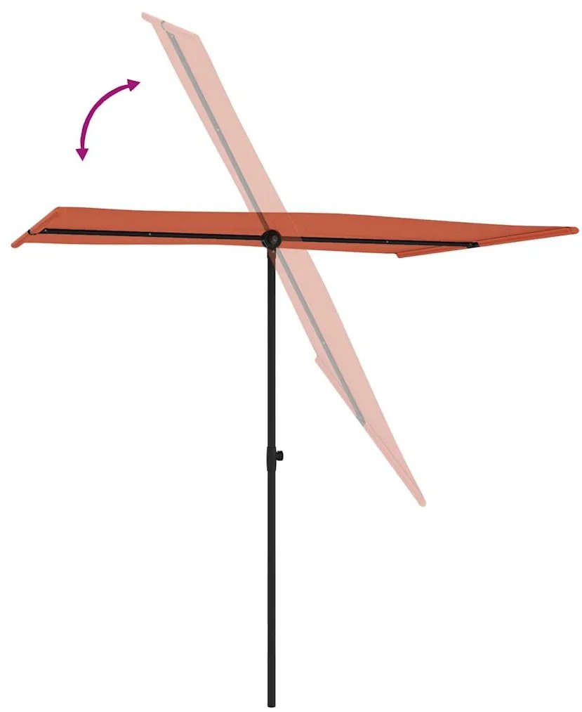 Guarda-sol de jardim com poste de alumínio 2x1,5 m terracota