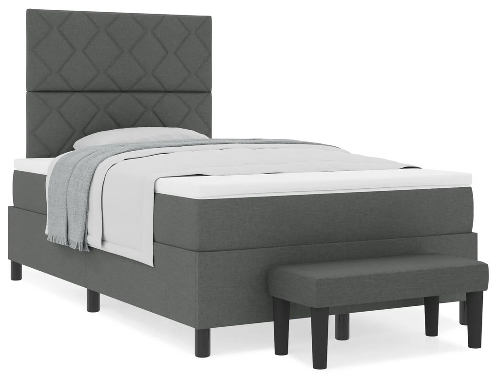 Cama Box Spring com Colchão &amp; Banco Cinza Escuro 120x200 cm Tecido