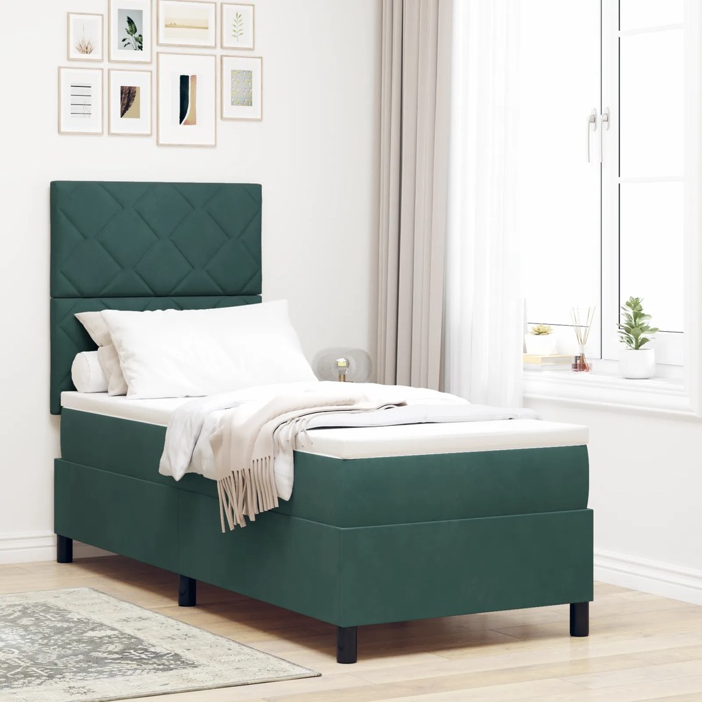 Cama Box com Colchão vidaXL Verde Escuro 80x200 cm Veludo