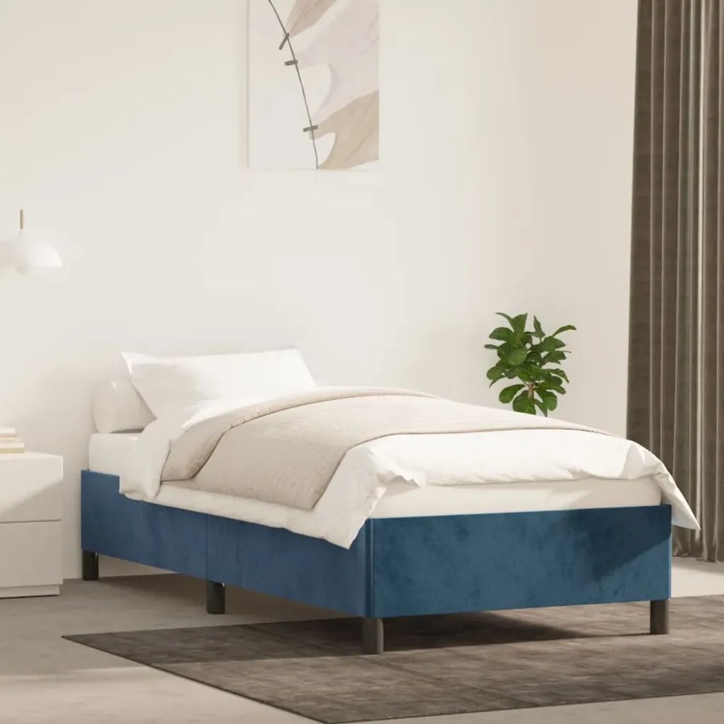 Estrutura de cama 100x200 cm veludo azul-escuro