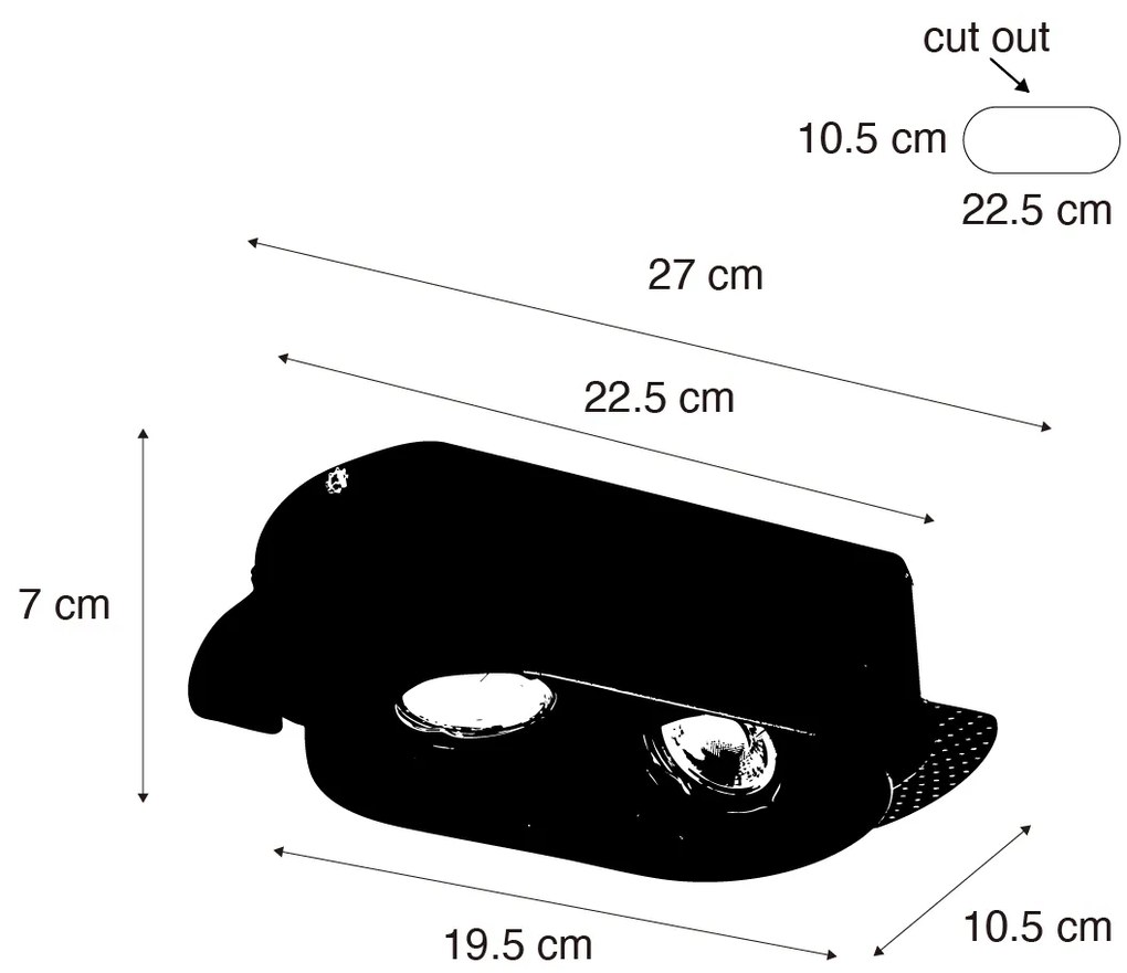 Foco embutido arredondado preto GU10 50mm 2-luzes - Hubs