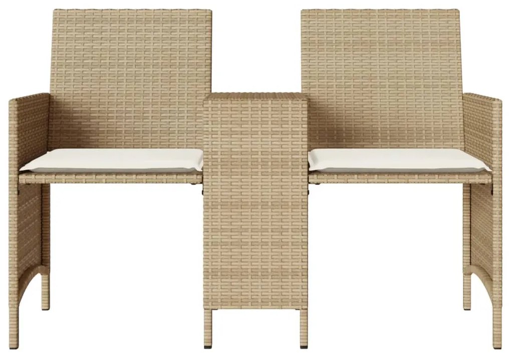 Sofá de jardim de 2 lugares com mesa e bancos vime PE bege