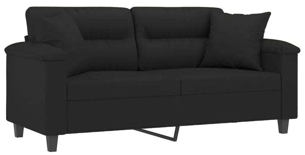 Sofá 2 lugares c/ almofadas 140 cm microfibra preto