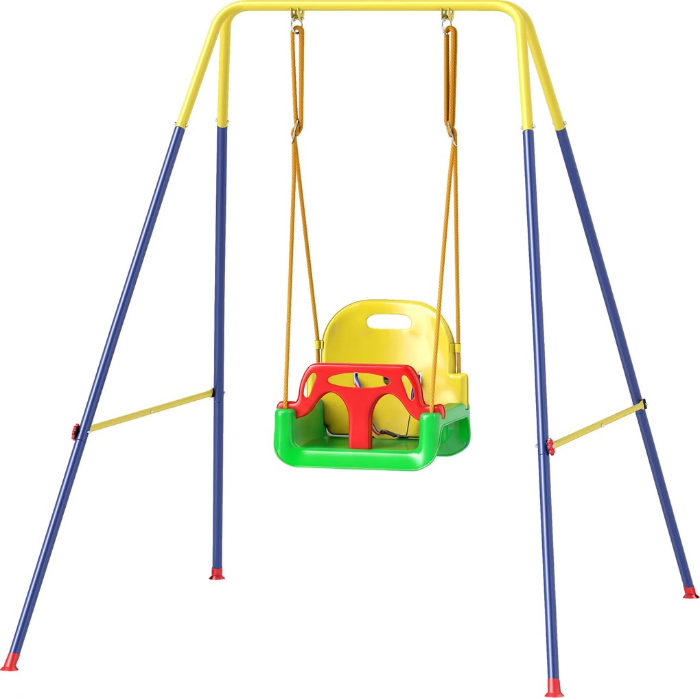 Estrutura de Baloiço Infantil 3-em-1, 128 x 155 x 157 cm, Assento Ajustável, Multicolor