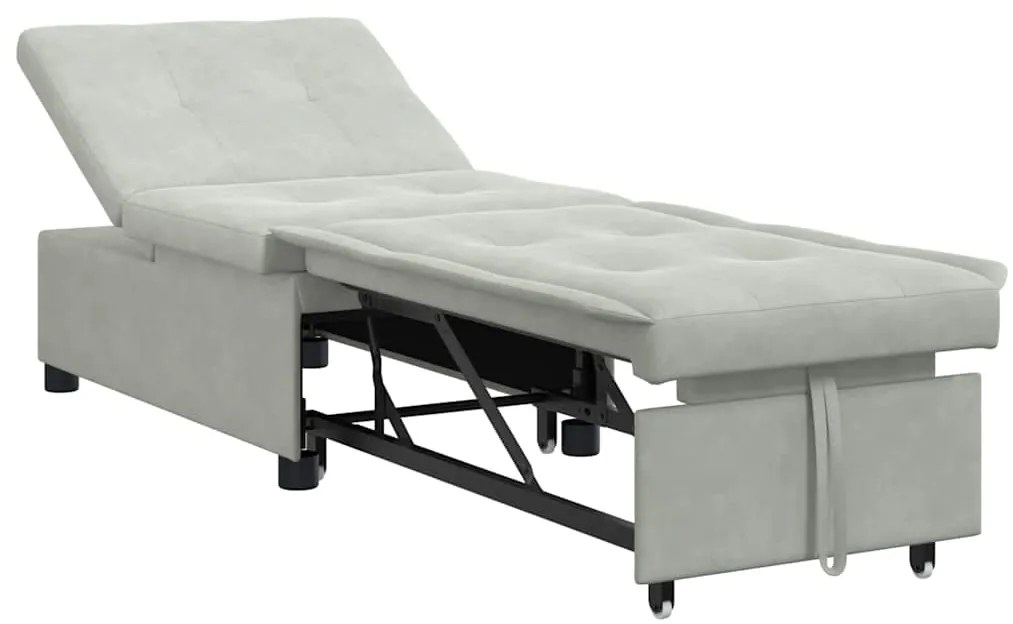 Sofá Cama Design Retrátil 3 em 1 Cinza Claro Veludo