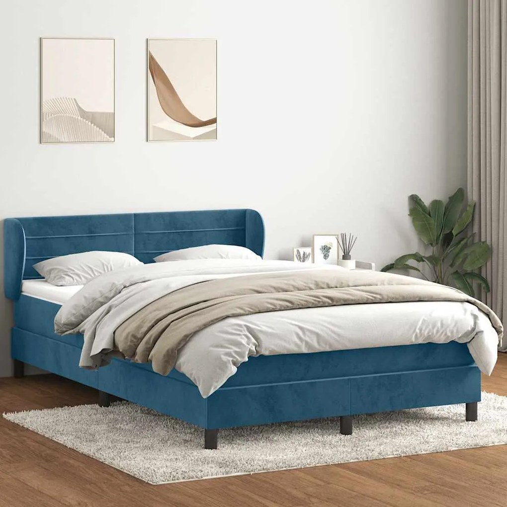 vidaXL Cama com molas/colchão 140x220 cm veludo azul-escuro