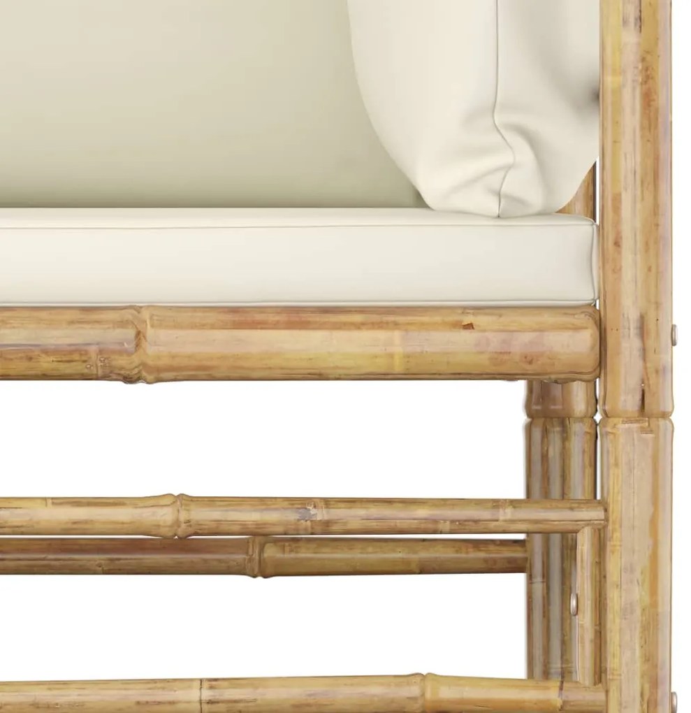 7 pcs conj. lounge p/ jardim em bambu c/ almofadões branco nata
