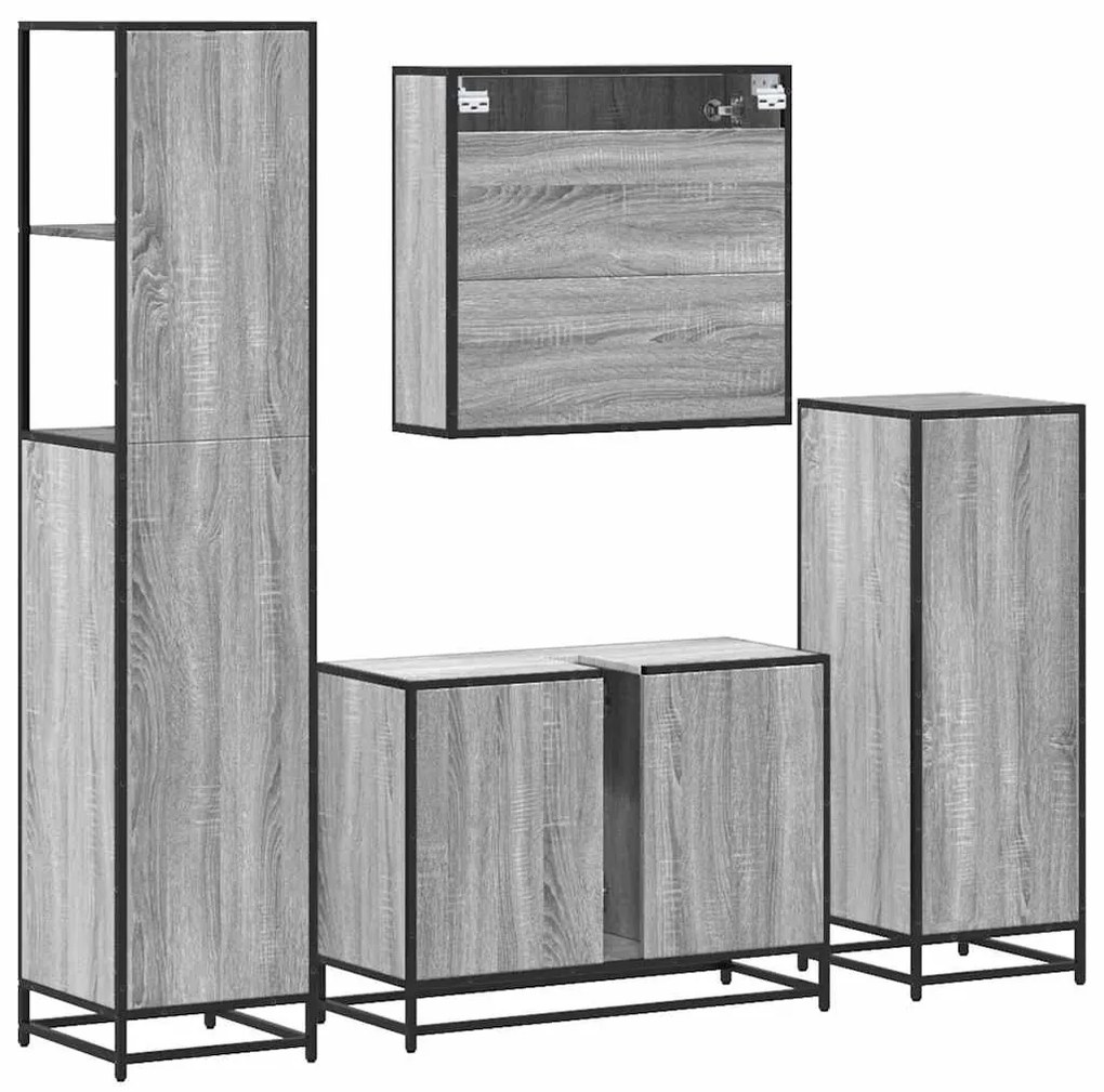 4 pcs Conjunto móveis casa de banho madeira proc. cinza sonoma