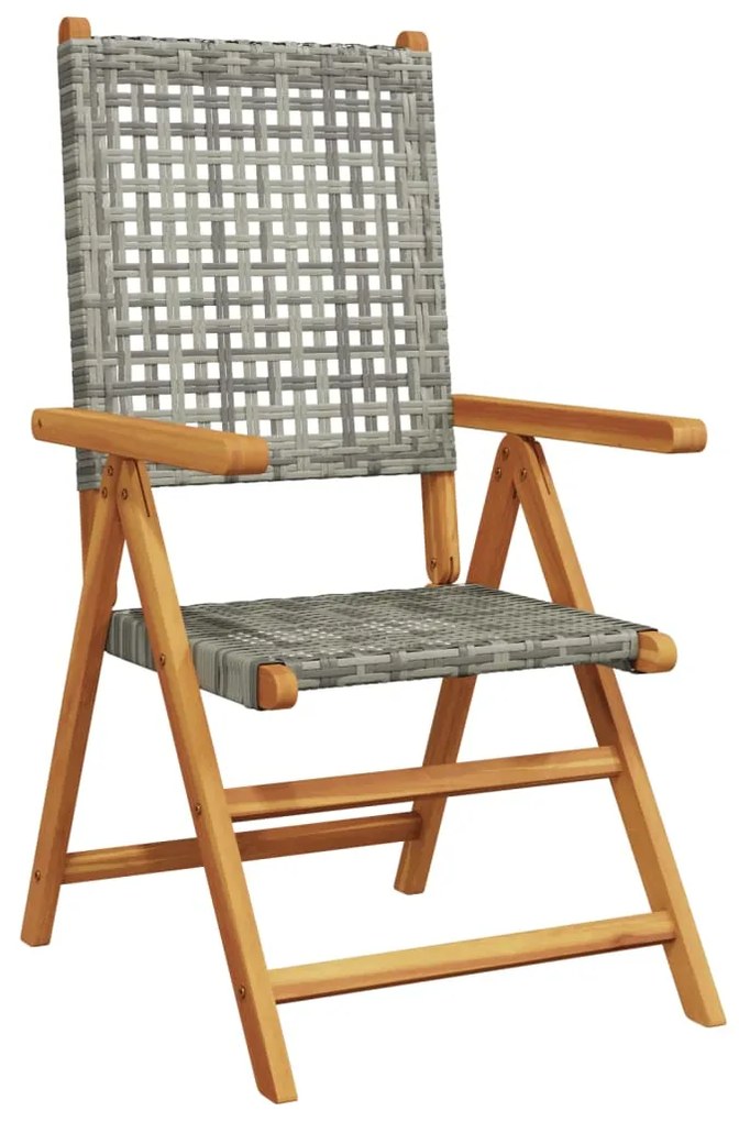 Cadeiras jardim reclináveis 4 pcs vime PE/madeira maciça cinza