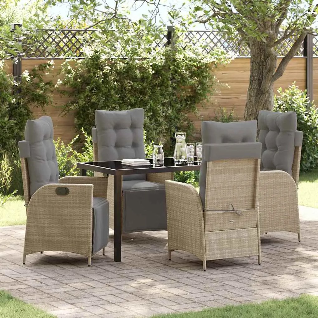 vidaXL Conjunto de Jantar de Jardim de 5 Peças em Rattan Bege