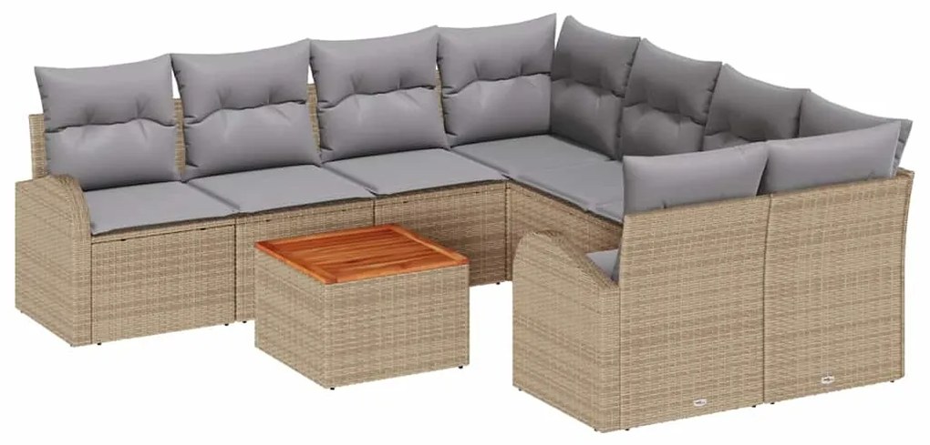 Conjunto de Sofás de Jardim com 9 Peças e Almofadas em Rattan Sintétic