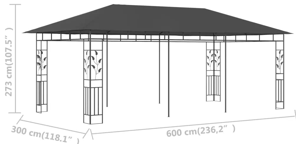 Gazebo com rede mosquiteira 6x3x2,73 m antracite