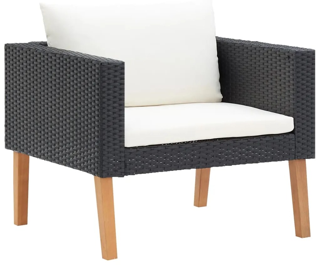 3 pcs conjunto lounge para jardim c/ almofadões vime PE preto