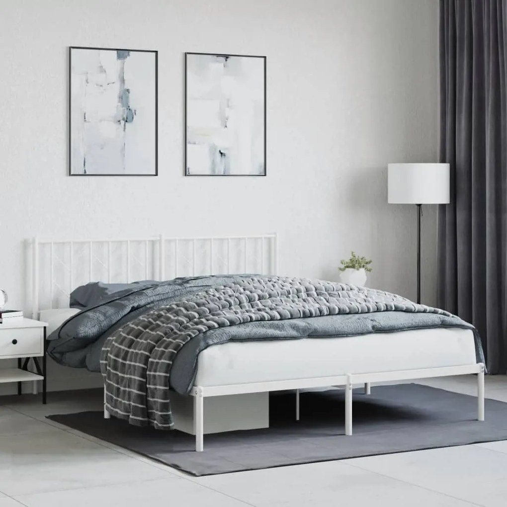 Estrutura de cama com cabeceira 160x200 cm metal branco