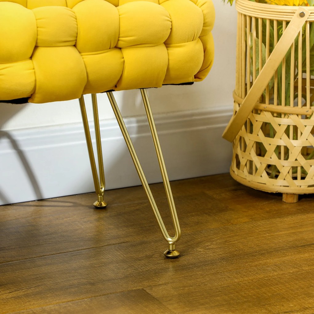 Banco Capri – 76x38x41,5 cm – Amarelo – Estofado em Veludo com Pés Met