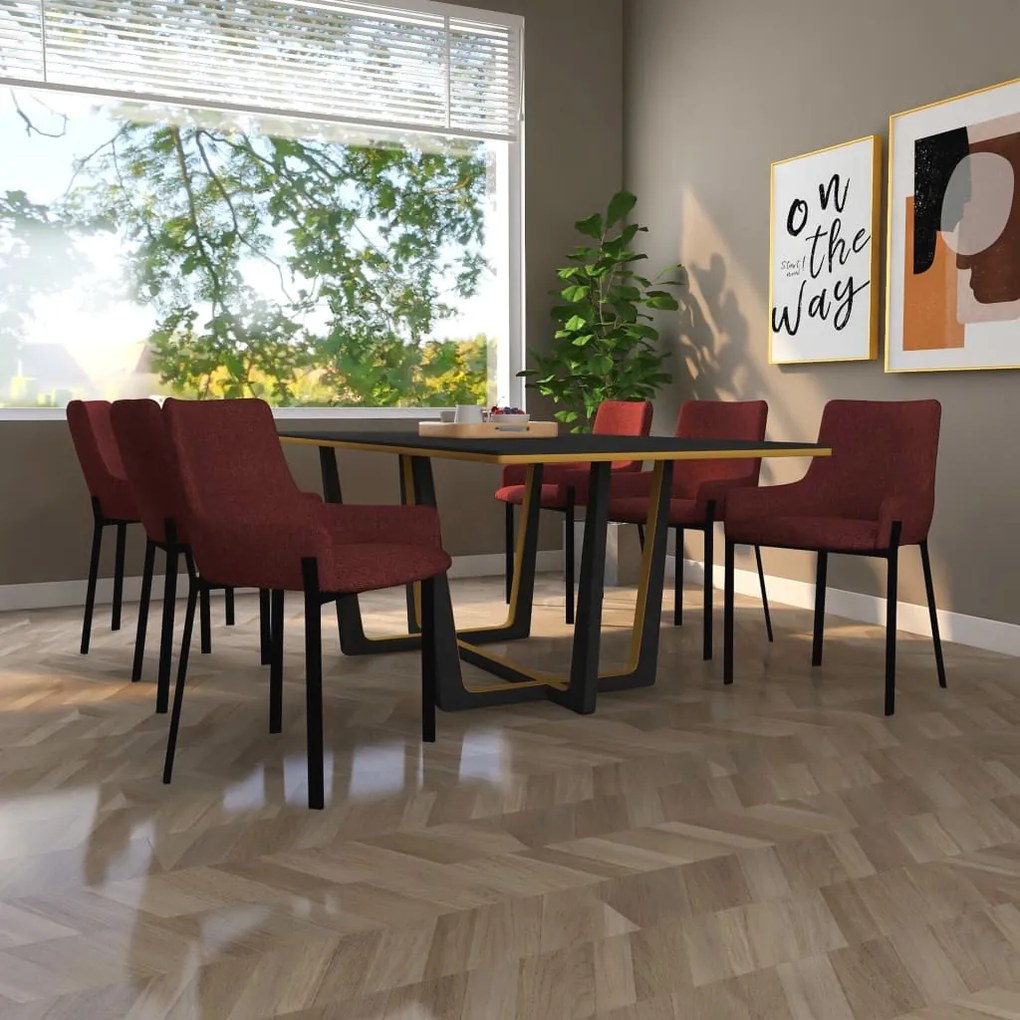 vidaXL Cadeiras de jantar 6 pcs tecido vermelho tinto