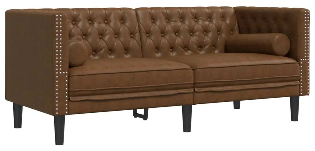 2 pcs conj. sofás chesterfield c/ rolos camurça artif. castanho