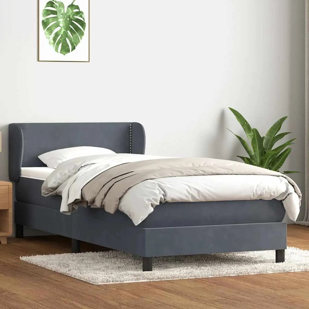 vidaXL Cama com molas/colchão 100x220 cm veludo cinzento-escuro