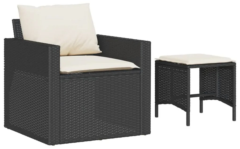 4 pcs conjunto de sofás para jardim c/ almofadões vime PE preto