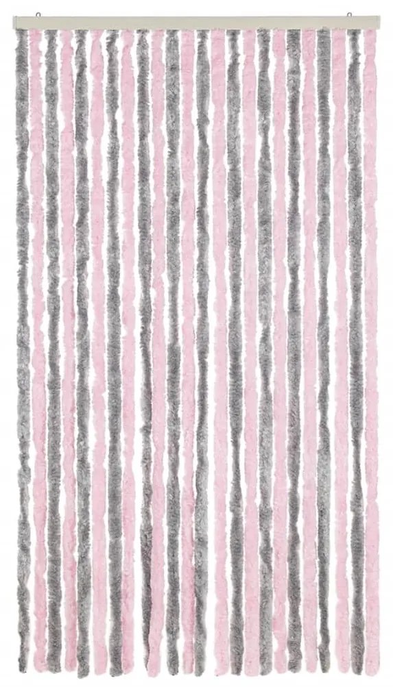 Cortina anti-insetos 100x220 cm chenille cinza-prateado e rosa