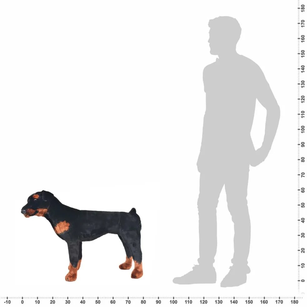 Brinquedo de montar cão rottweiler peluche preto e castanho XXL