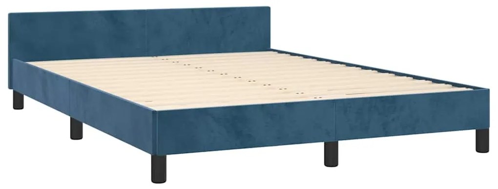 Estrutura de cama sem colchão 140x200 cm veludo azul-escuro
